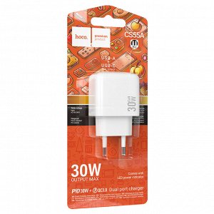Сетевое зарядное устройство HOCO CS55A Surplus 1xUSB + 1xUSB-C, 30W, белый