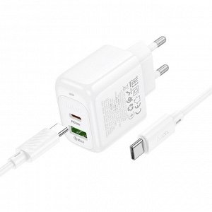Сетевое зарядное устройство HOCO CS55A Surplus 1xUSB + 1xUSB-C с Кабелем Type-C - Type-C, 30W, белый