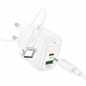 Сетевое зарядное устройство HOCO CS55A Surplus 1xUSB + 1xUSB-C с Кабелем Type-C - Type-C, 30W, белый