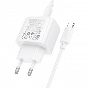 Сетевое зарядное устройство HOCO CS55A Surplus 1xUSB + 1xUSB-C с Кабелем Type-C - Type-C, 30W, белый