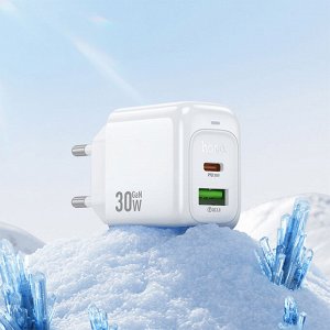 Сетевое зарядное устройство HOCO CS55A Surplus 1xUSB + 1xUSB-C с Кабелем Type-C - Type-C, 30W, белый