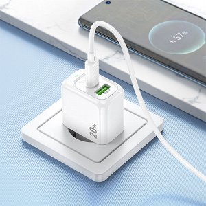 Сетевое зарядное устройство HOCO CS54A Surplus 1xUSB + 1xUSB-C, 20W, белый