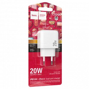 Сетевое зарядное устройство HOCO CS54A Surplus 1xUSB + 1xUSB-C, 20W, белый