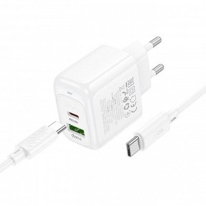 Сетевое зарядное устройство HOCO CS54A Surplus 1xUSB + 1xUSB-C с Кабелем Type-C - Type-C, 20W, белый