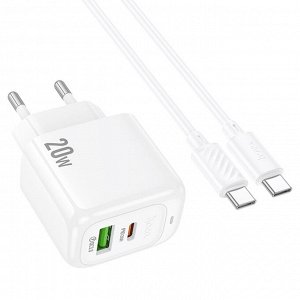 Сетевое зарядное устройство HOCO CS54A Surplus 1xUSB + 1xUSB-C с Кабелем Type-C - Type-C, 20W, белый