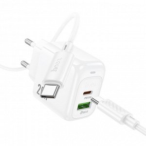 Сетевое зарядное устройство HOCO CS54A Surplus 1xUSB + 1xUSB-C с Кабелем Type-C - Type-C, 20W, белый