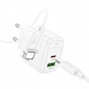 Сетевое зарядное устройство HOCO CS54A Surplus 1xUSB + 1xUSB-C с Кабелем Type-C - Lightning, 20W, белый