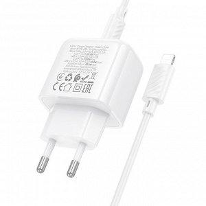 Сетевое зарядное устройство HOCO CS54A Surplus 1xUSB + 1xUSB-C с Кабелем Type-C - Lightning, 20W, белый