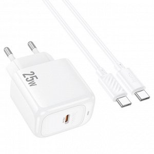 Сетевое зарядное устройство HOCO CS53A Surplus 1xUSB-C с Кабелем Type-C - Type-C, 25W, белый