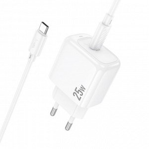 Сетевое зарядное устройство HOCO CS53A Surplus 1xUSB-C с Кабелем Type-C - Type-C, 25W, белый