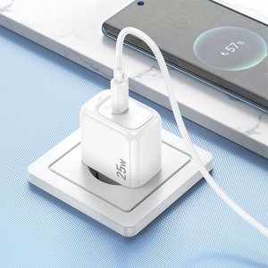 Сетевое зарядное устройство HOCO CS53A Surplus 1xUSB-C с Кабелем Type-C - Type-C, 25W, белый