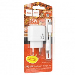 Сетевое зарядное устройство HOCO CS53A Surplus 1xUSB-C с Кабелем Type-C - Type-C, 25W, белый