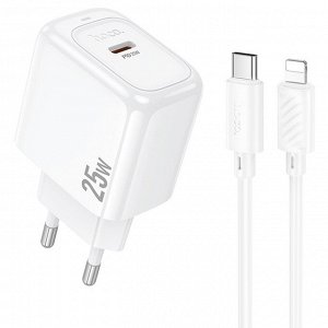 Сетевое зарядное устройство HOCO CS53A Surplus 1xUSB-C с Кабелем Type-C - Lightning, 25W, белый