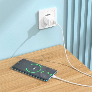 Сетевое зарядное устройство HOCO C98A Proton 1xUSB с Кабелем USB - Type-C, 3.0A, 18W, белый