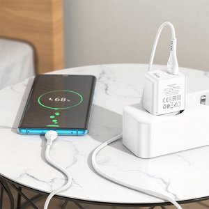 Сетевое зарядное устройство HOCO C98A Proton 1xUSB с Кабелем USB - Type-C, 3.0A, 18W, белый