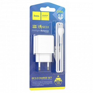 Сетевое зарядное устройство HOCO C98A Proton 1xUSB с Кабелем USB - Type-C, 3.0A, 18W, белый