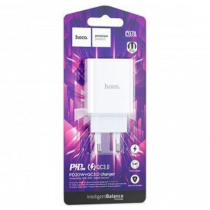 Сетевое зарядное устройство HOCO C97A 1xUSB + 1xUSB-C, 3.0A, 20W, белый