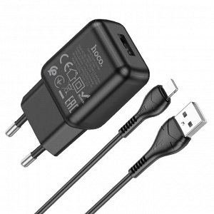Сетевое зарядное устройство HOCO C96A 1xUSB с Кабелем USB - Lightning, 2.1A, черный
