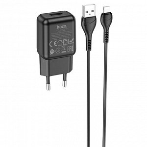 Сетевое зарядное устройство HOCO C96A 1xUSB с Кабелем USB - Lightning, 2.1A, черный