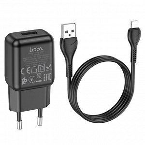 Сетевое зарядное устройство HOCO C96A 1xUSB с Кабелем USB - Lightning, 2.1A, черный