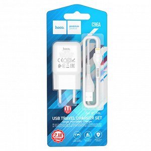 Сетевое зарядное устройство HOCO C96A 1xUSB с Кабелем USB - Lightning, 2.1A, белый