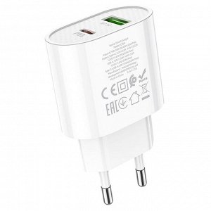 Сетевое зарядное устройство HOCO C95A Lineal 1xUSB + 1xUSB-C, 3A, 20W, белый