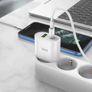 Сетевое зарядное устройство HOCO C95A Lineal 1xUSB + 1xUSB-C, 3A, 20W, белый