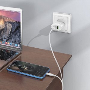 Сетевое зарядное устройство HOCO C95A Lineal 1xUSB + 1xUSB-C, 3A, 20W, белый
