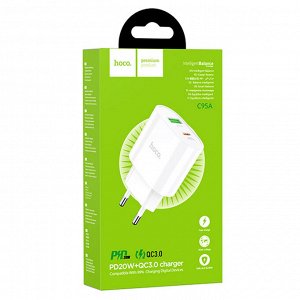 Сетевое зарядное устройство HOCO C95A Lineal 1xUSB + 1xUSB-C, 3A, 20W, белый