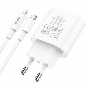 Сетевое зарядное устройство HOCO C94A 1xUSB-C с Кабелем Type-C - Lightning, 3.0A, 20W, белый