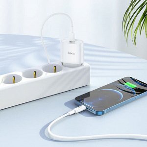 Сетевое зарядное устройство HOCO C94A 1xUSB-C с Кабелем Type-C - Lightning, 3.0A, 20W, белый