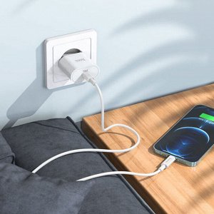 Сетевое зарядное устройство HOCO C94A 1xUSB-C с Кабелем Type-C - Lightning, 3.0A, 20W, белый