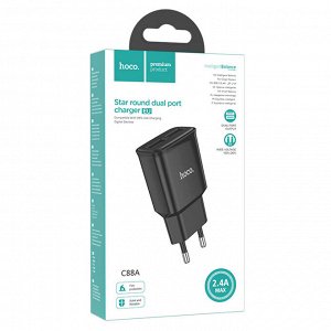 Сетевое зарядное устройство HOCO C88A Star 2xUSB, 2.4A, 10.8W, черный
