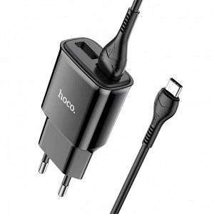 Сетевое зарядное устройство HOCO C88A Star 2xUSB с Кабелем USB - Type-C, 2.4A, 10.8W, черный