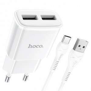 Сетевое зарядное устройство HOCO C88A Star 2xUSB с Кабелем USB - Type-C, 2.4A, 10.8W, белый