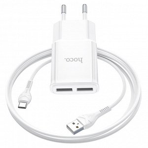Сетевое зарядное устройство HOCO C88A Star 2xUSB с Кабелем USB - Type-C, 2.4A, 10.8W, белый