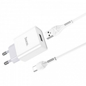 Сетевое зарядное устройство HOCO C81A Asombroso single 1xUSB с Кабелем USB - Type-C, 2.1A, 10W, белый