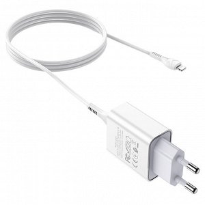 Сетевое зарядное устройство HOCO C81A Asombroso single 1xUSB с Кабелем USB - Lightning, 2.1A, 10W, белый