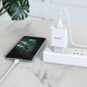 Сетевое зарядное устройство HOCO C81A Asombroso single 1xUSB с Кабелем USB - Lightning, 2.1A, 10W, белый