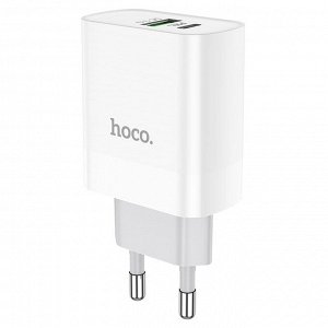 Сетевое зарядное устройство HOCO C80A Rapido 1xUSB + 1xUSB-C, 3.1A, 20W, белый