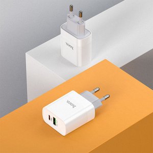 Сетевое зарядное устройство HOCO C80A Rapido 1xUSB + 1xUSB-C, 3.1A, 20W, белый