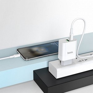 Сетевое зарядное устройство HOCO C80A Rapido 1xUSB + 1xUSB-C с Кабелем Type-C - Type-C, 3.1A, 20W, белый