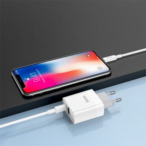 Сетевое зарядное устройство HOCO C80A Rapido 1xUSB + 1xUSB-C с Кабелем Type-C - Lightning, 3.1A, 20W, белый