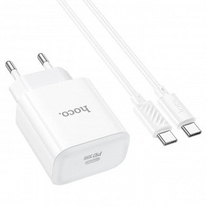 Сетевое зарядное устройство HOCO C76A Pro Majestic 1xUSB-C с Кабелем Type-C - Type-C, 30W, белый