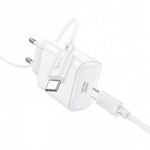Сетевое зарядное устройство HOCO C76A Pro Majestic 1xUSB-C с Кабелем Type-C - Type-C, 30W, белый