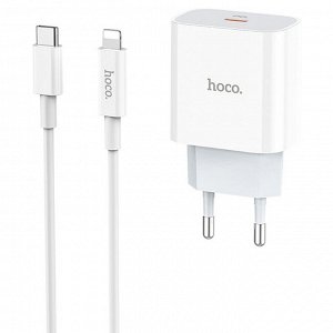 Сетевое зарядное устройство HOCO C76A Plus Speed 1xUSB-C с Кабелем Type-C - Lightning, 3A, 20W, белый