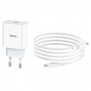 Сетевое зарядное устройство HOCO C76A Plus Speed 1xUSB-C с Кабелем Type-C - Lightning, 3A, 20W, белый
