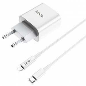 Сетевое зарядное устройство HOCO C76A Plus Speed 1xUSB-C с Кабелем Type-C - Lightning, 3A, 20W, белый