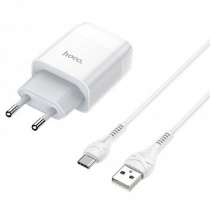Сетевое зарядное устройство HOCO C73A Glorious 2xUSB с Кабелем USB - Type-C, 2.4A, 10.8W, белый