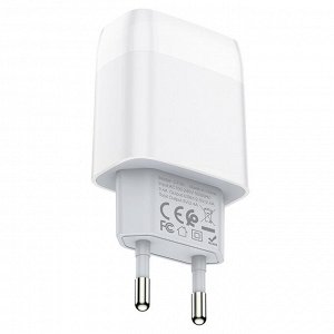 Сетевое зарядное устройство HOCO C73A Glorious 2xUSB с Кабелем USB - Type-C, 2.4A, 10.8W, белый